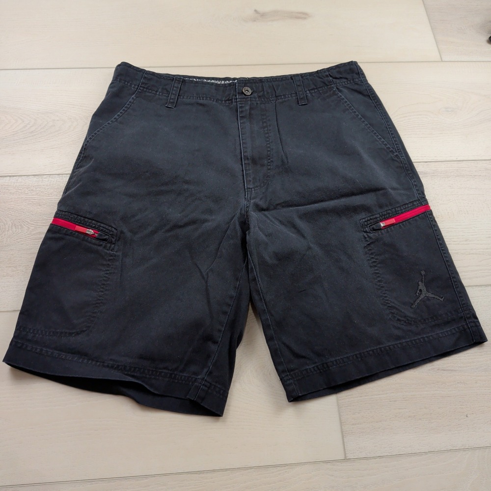 Jordan Mens Take Flight Back Black Cargo Shorts Elephant Print Trim Size 34